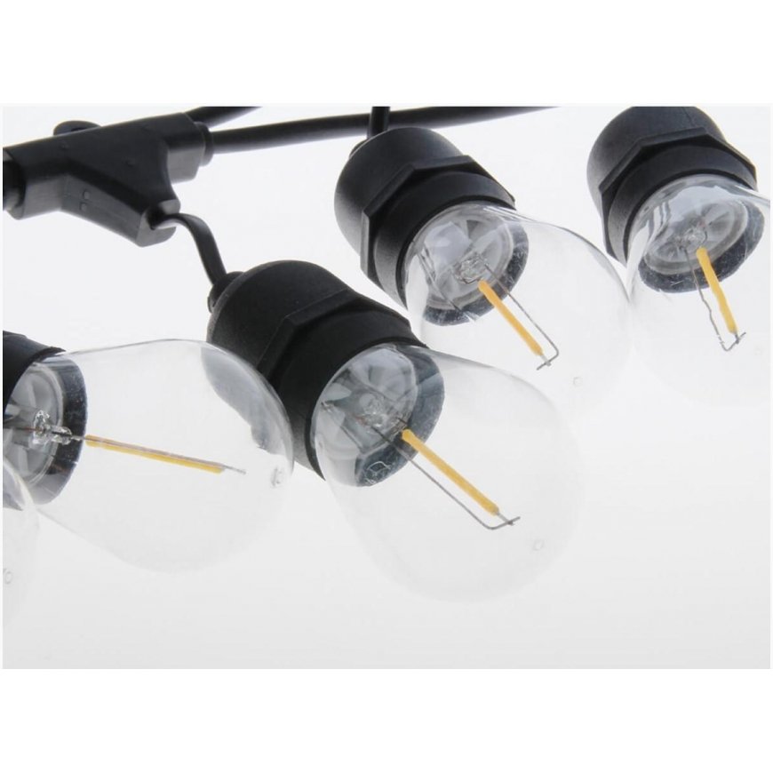 LED garland with 10 pcs E27 1W FILAMENT bulbs, warm white 2700K, IP65, LEDOM – 3