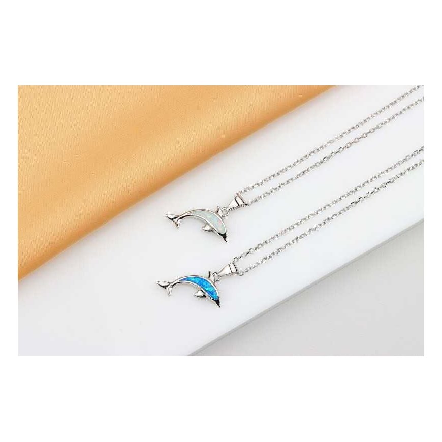 Brilio Silver Beautiful dolphin silver necklace with opal NCL166WB – 4