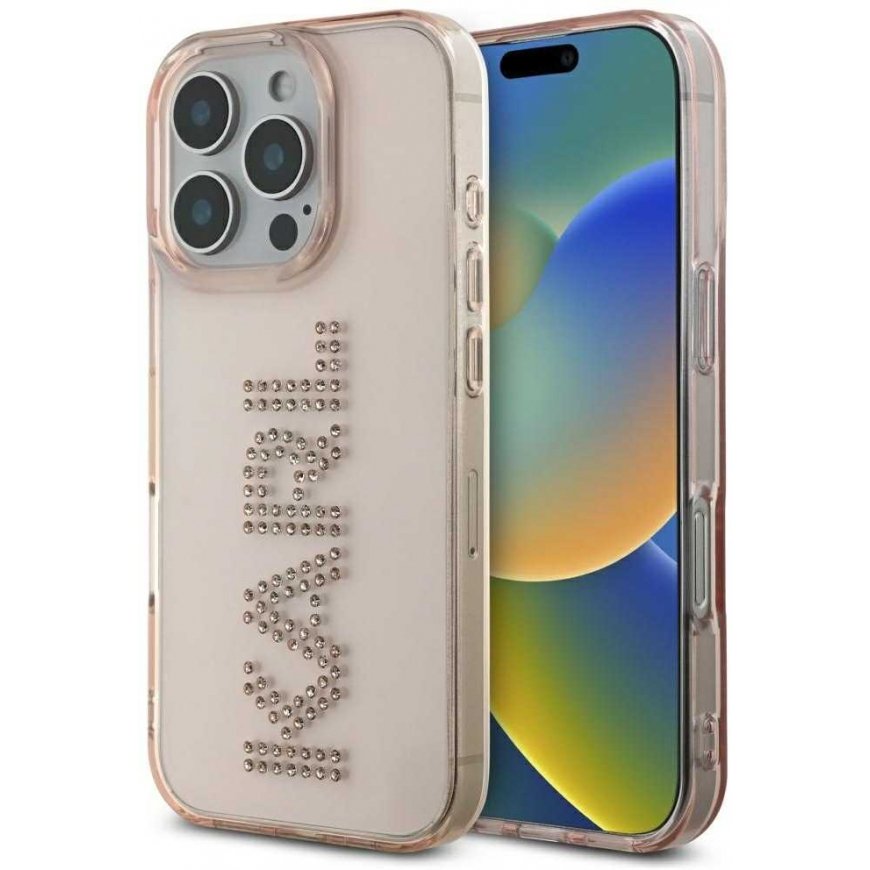 Dėklas Karl Lagerfeld IML Rhinestones Logo iPhone 16 Pro Case - Rožinė