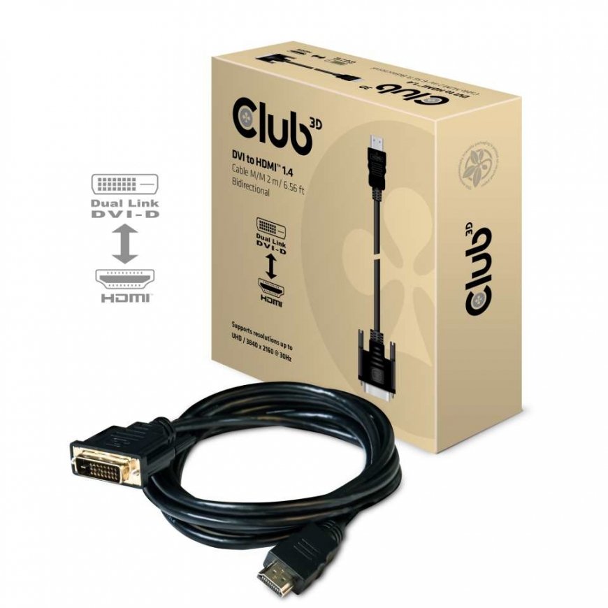 CLUB3D DVI to HDMI 1.4 Cable M/M 2m/ 6.56ft Bidirectional – 2