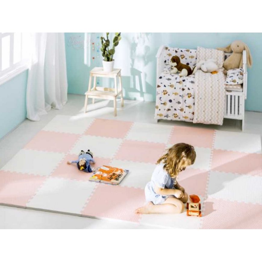 Large foam puzzle mat Ricokids 60x60cm 4 pcs. peach and white – 3