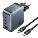 Vention power charger 3x USB-C, 1x USB-A, (100W/100W/30W/30W) (gray) with USB-C to USB-C cable (1m) (black)