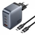 Vention power charger 3x USB-C, 1x USB-A, (100W/100W/30W/30W) (gray) with USB-C to USB-C cable (1m) (black)
