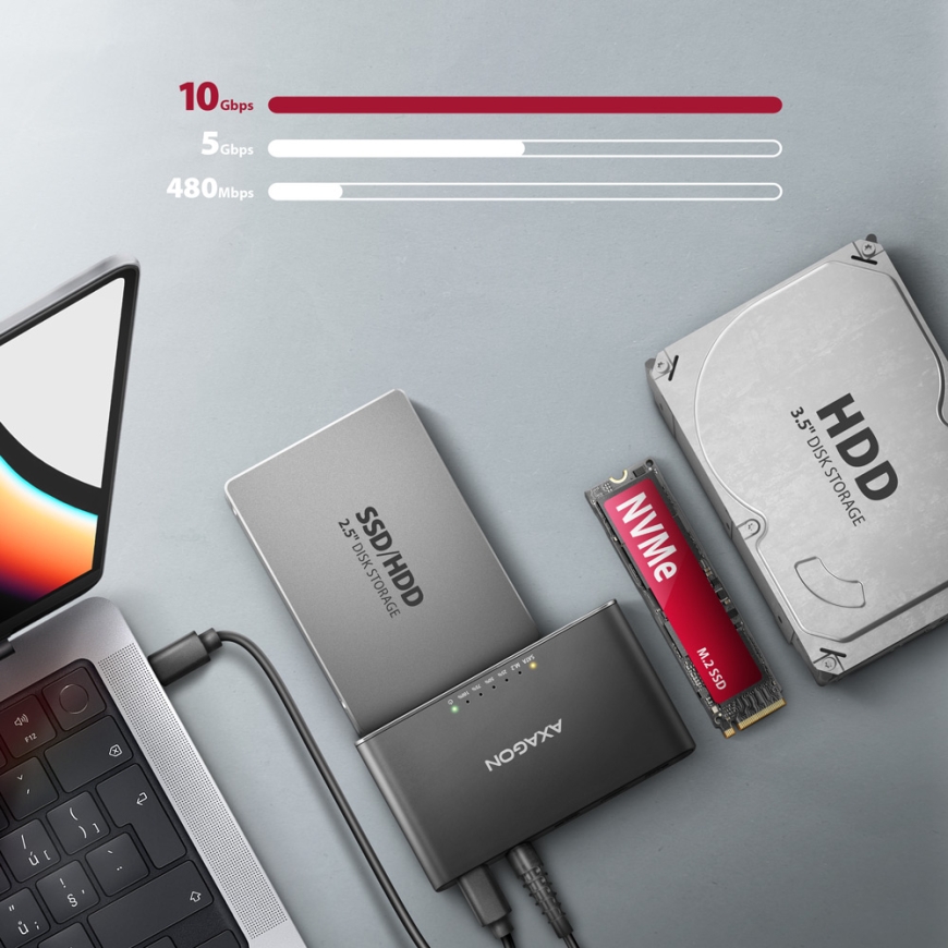 Axagon ADSA-CC USB-C 10Gbps - NVMe M.2 SSD & SATA 2.5/3.5 SSD/HDD CLONE MASTER 2 - Digital/Daten - N – 5
