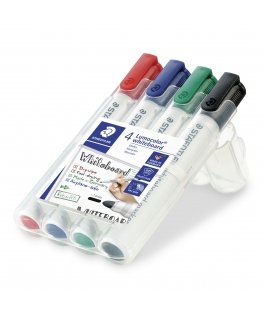 Staedtler Lumocolor tussi 4 kpl Pyöreä pää musta, Sininen, Vihreä, Punainen