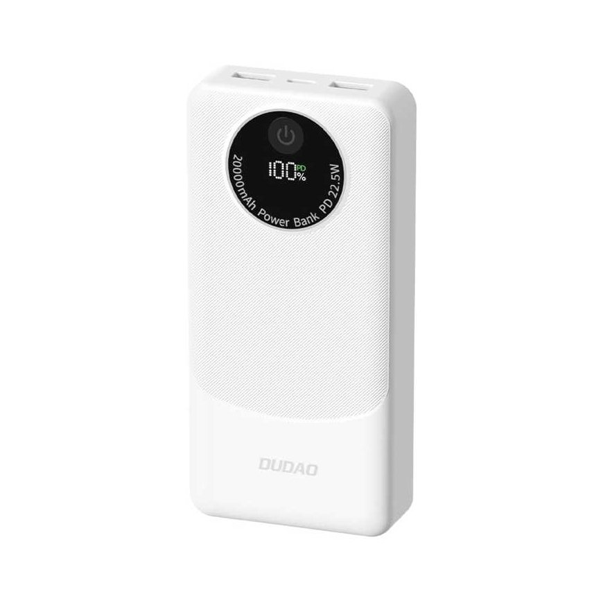 Varavirtalähde Dudao K12 10000mAh PD22.5W USB-A, USB-C - valkoinen