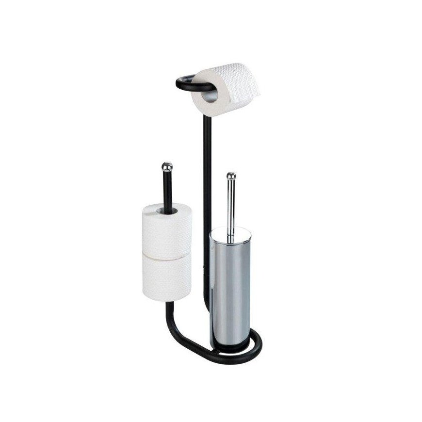 Toilet paper holder with toilet brush UNIVERSAL, 3in1, black, WENKO