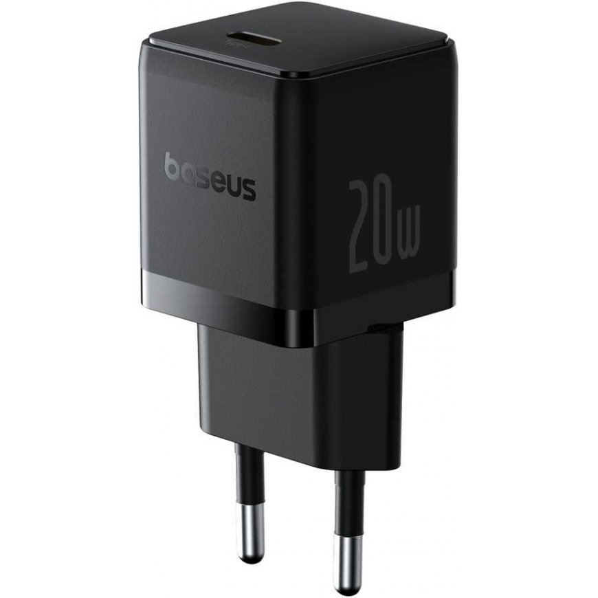 Baseus Sieninis įkroviklis Palm 20W USB-C QC3.0 PD3.0 su USB-C kabeliu 1m, juodas – 2