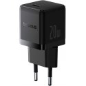 Baseus-seinälaturi Palm 20W USB-C QC3.0 PD3.0 USB-C-kaapelilla 1m, musta Baseus-seinälaturi Palm 20W USB-C QC3.0 PD3.0 USB-C-kaapelilla 1m, musta