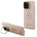 Dėklas Guess PU Grained 4G Logo Stand Camera Frame Case for iPhone 15 Pro Rožinė