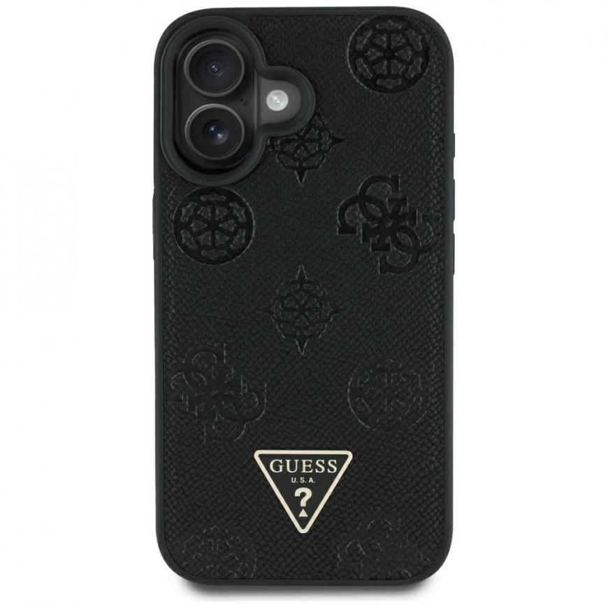Original GUESS Grained Hot Stamp Peony Triangle Logo MagSafe Case for Apple iPhone 16 black – 4