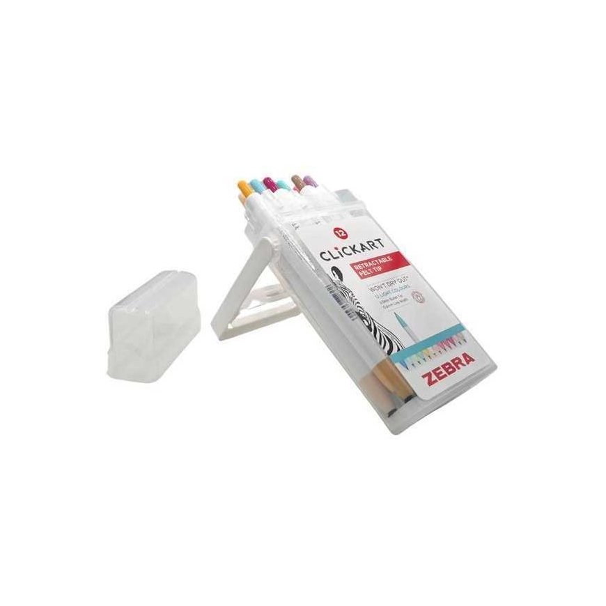Markers "Clickkart", 12 colours, 0,6 mm, squeezing mechanism, ZEBRA 2718