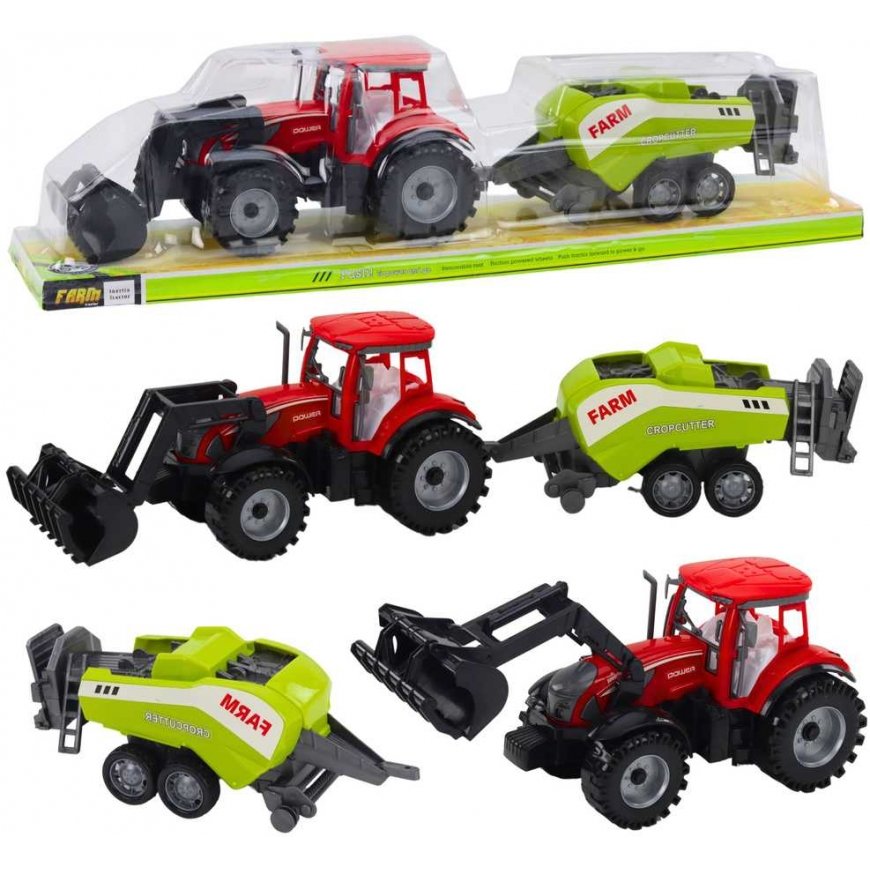 Lean Toys Red tractor with loader and baler