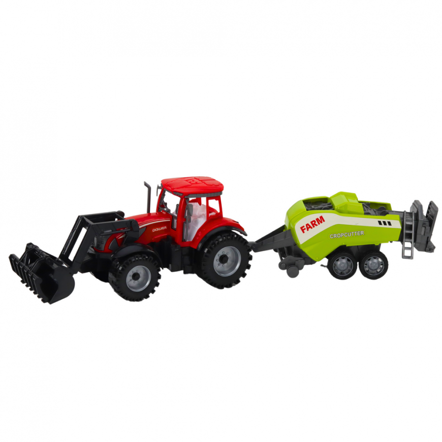Lean Toys Raudonas traktorius su krautuvu ir presu – 2