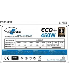 EUROCASE power supply 450W Eco+, 120mm, 80+ bronze, ATX