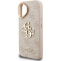 Dėklas Guess PU 4G Metal Logo Stand Camera Frame Case for iPhone 16 Rožinė