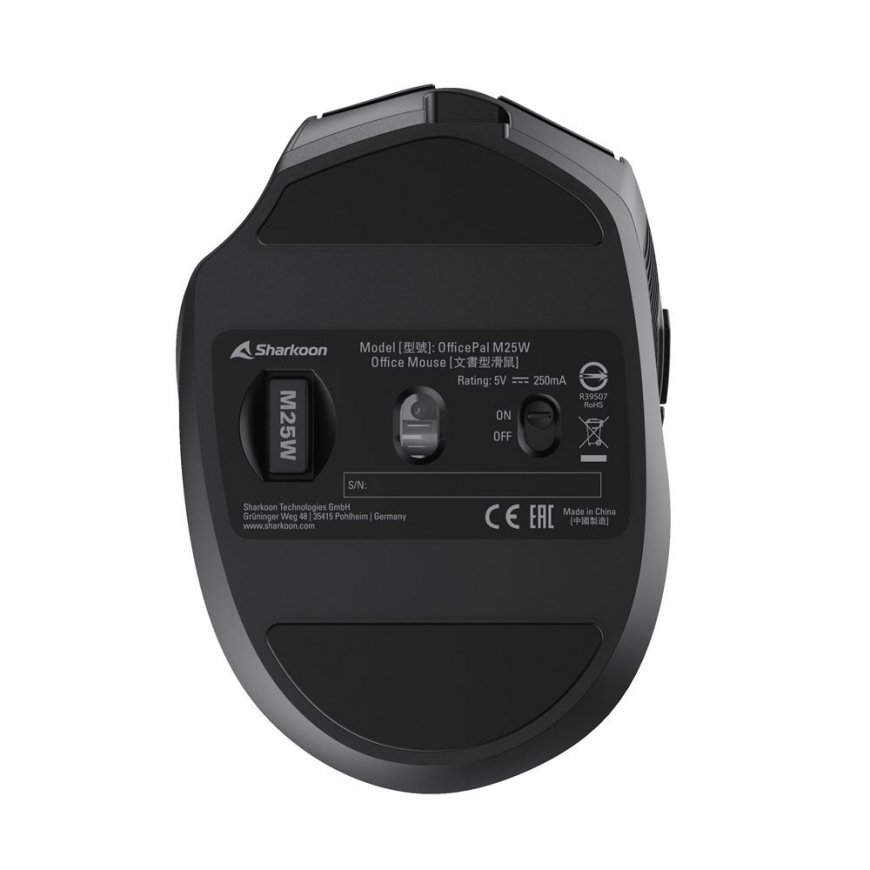 Sharkoon OfficePal M25W hiir Mängimine Parempoolne RF Wireless + USB Type-C Optiline 4000 DPI – 2