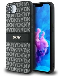 DKNY Repeat Texture Pattern with Tonal Stripe Case for Apple iPhone 16e black