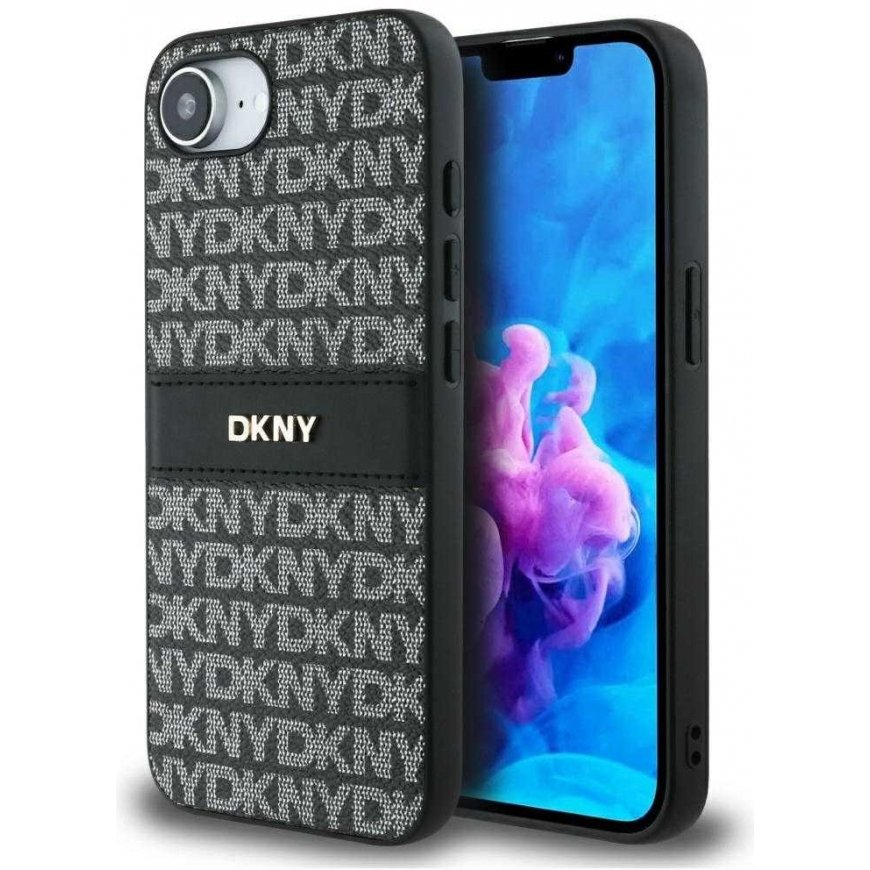 DKNY Repeat Texture Pattern with Tonal Stripe Case for Apple iPhone 16e black