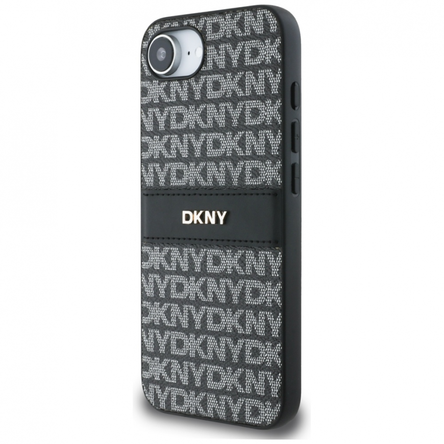 DKNY Repeat Texture Pattern with Tonal Stripe Case for Apple iPhone 16e black – 3
