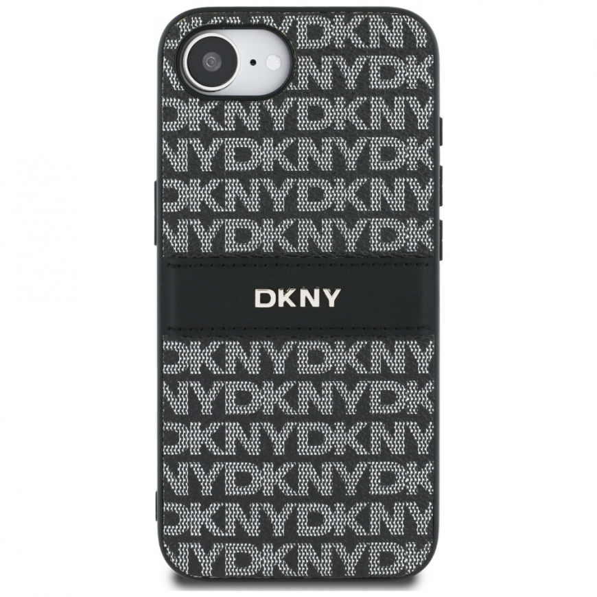 DKNY Repeat Texture Pattern with Tonal Stripe Case for Apple iPhone 16e black – 4
