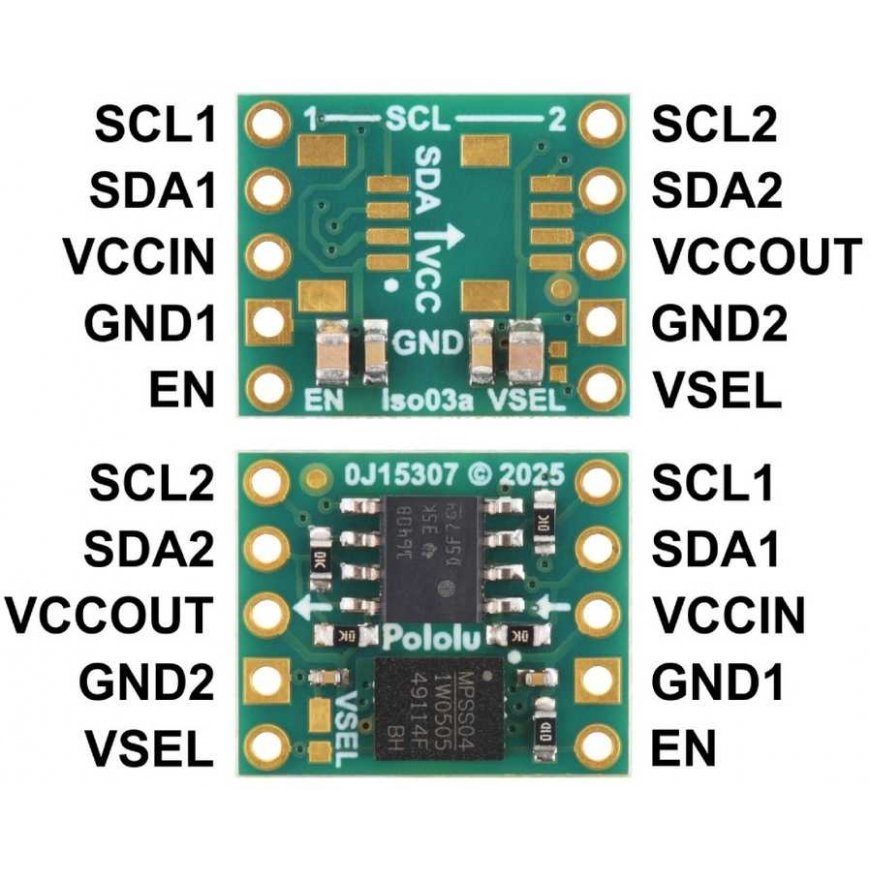 ISO1640 - Bidirectional I2C Isolator with Isolated Power Supply without Connectors - 5V/3.3V, 200mA - Pololu 5392 – 4