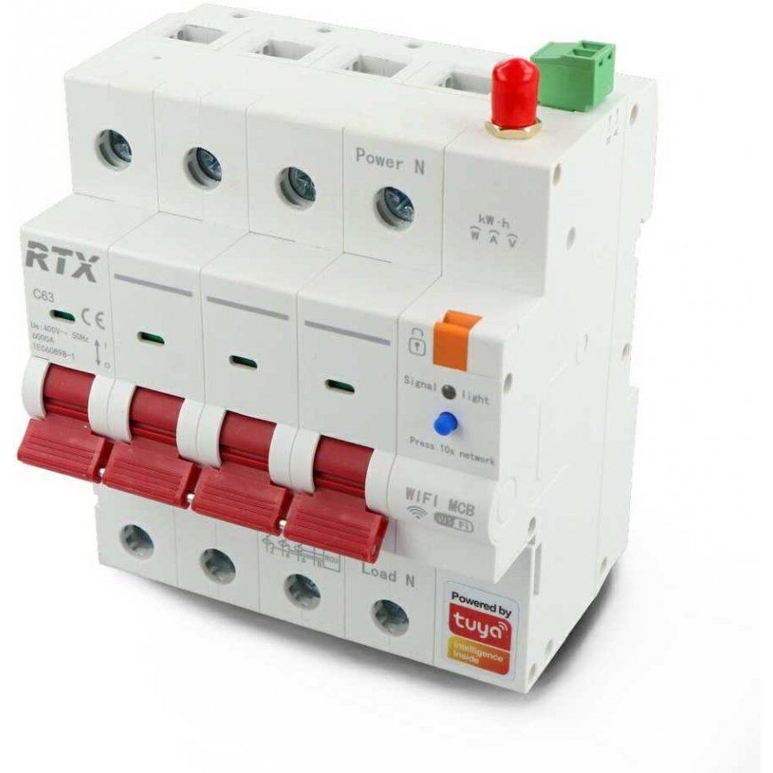 Tuya - 3 fazių WiFi saugiklis su energijos skaitikliu - 4P 16A - RTX WCB16-4P