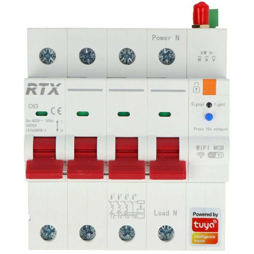 Tuya - 3-vaiheinen WiFi-sulake energiamittarilla - 4P 16A - RTX WCB16-4P – 2