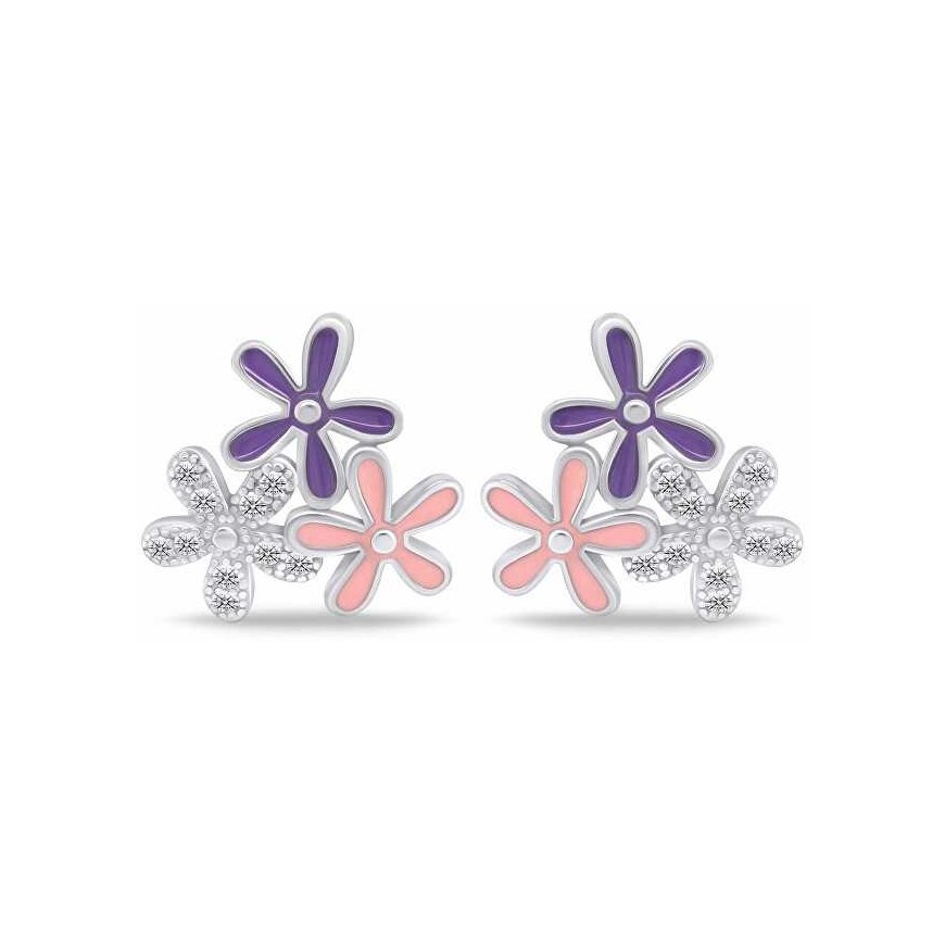 Brilio Silver Playful silver earrings Flowers EA1087W – 2