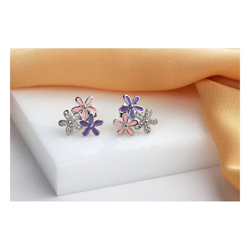 Brilio Silver Playful silver earrings Flowers EA1087W – 5