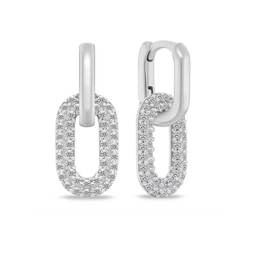 Brilio Silver Silver oval earrings 2in1 with zircons EA1177W