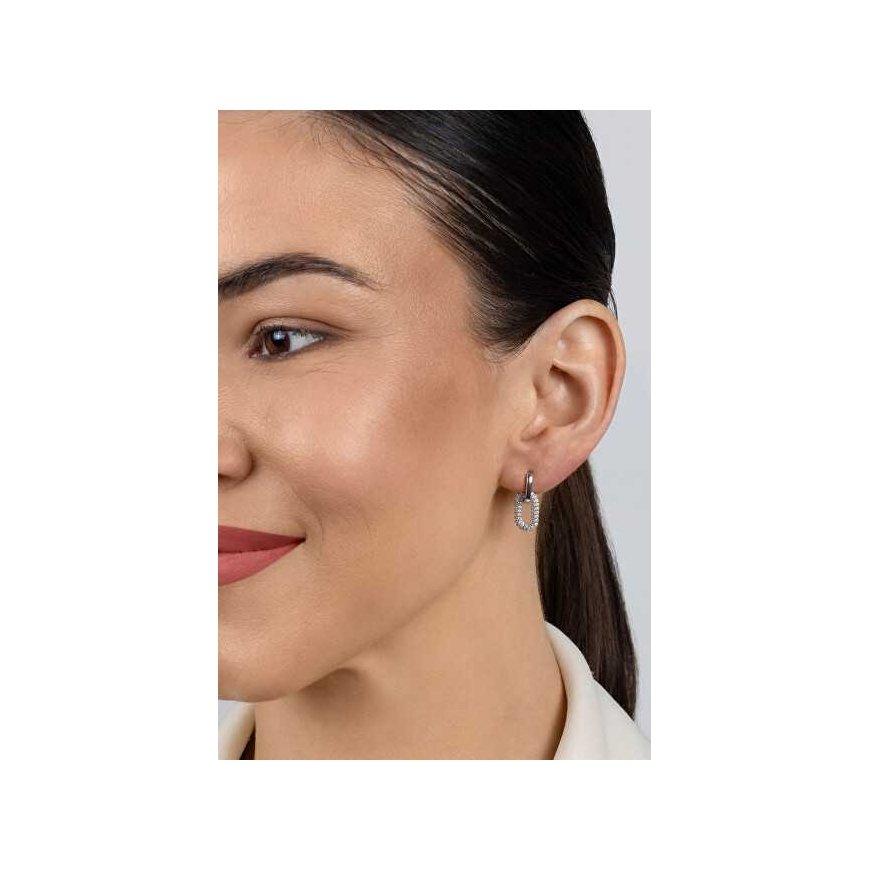 Brilio Silver Silver oval earrings 2in1 with zircons EA1177W – 3
