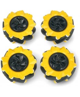 Mecanum ratų komplektas, 80 mm, x4, juodas/geltonas su volais, DFRobot FIT0654-1