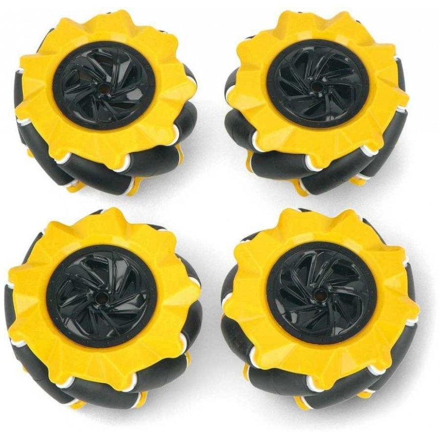 Mecanum ratų komplektas, 80 mm, x4, juodas/geltonas su volais, DFRobot FIT0654-1