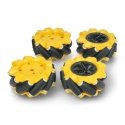 Mecanum ratų komplektas, 80 mm, x4, juodas/geltonas su volais, DFRobot FIT0654-1 Mecanum ratų komplektas, 80 mm, x4, juodas/geltonas su volais, DFRobot FIT0654-1