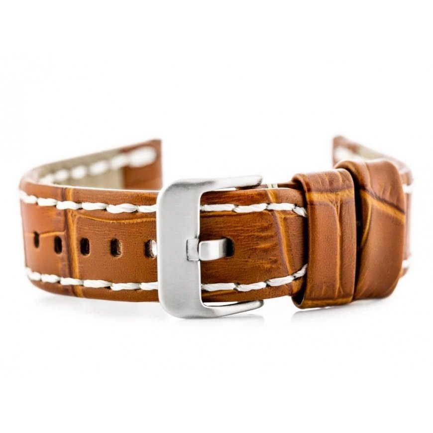 Pacific W49 leather watch strap - camel/white - 24mm