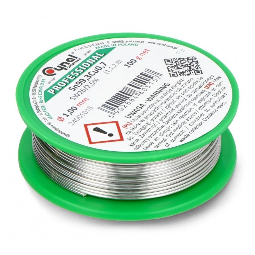 Lydmetalis Cynel LC99.3 SW26 100g/1mm - be švino – 2