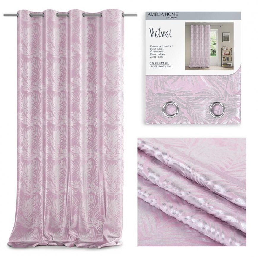 AmeliaHome CURT / AH / VELVET / SILVERLEAVES / POWDER Pink / 140X245