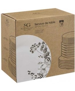 PIECES Porcelain tableware for 6 people, WHITE FLOWERS, 18 pieces