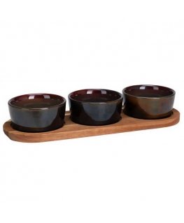 Secret De Gourmet Užkandžių padėklas su akmens masės dubenėliais, 29 x 10 cm