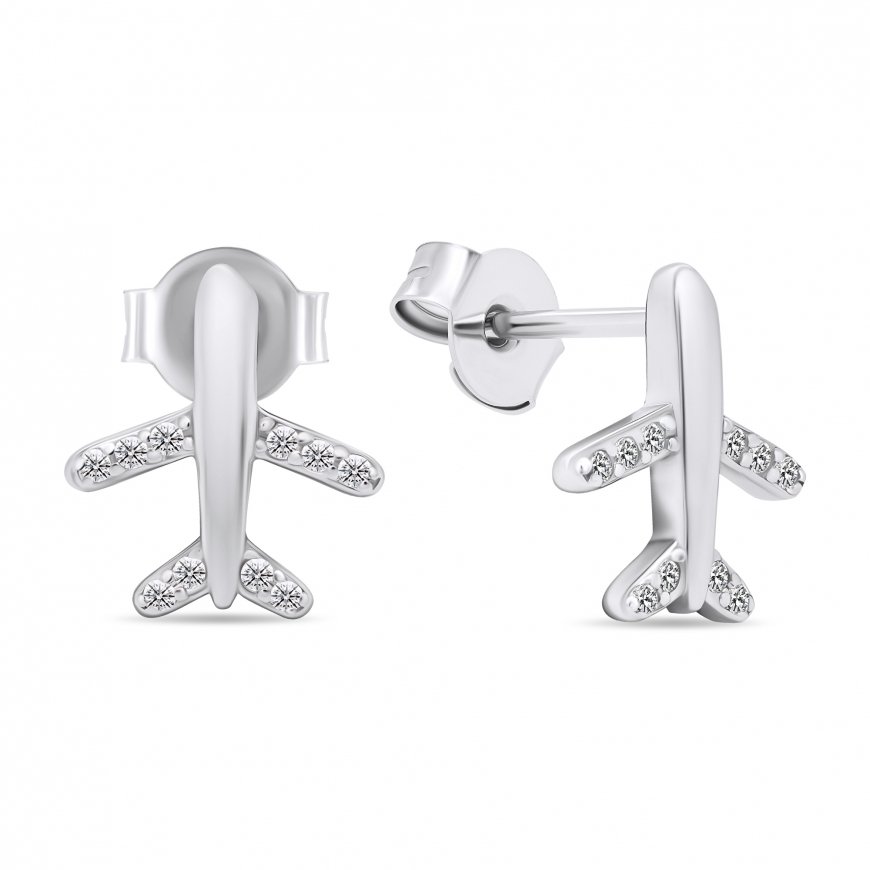 Brilio Silver Brilio Silver Modern silver earrings with clear zirconia Airplanes EA594W – 2