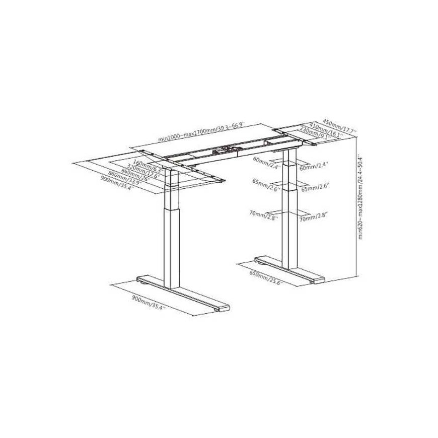 Neutral Campines table frame, electrically adjustable, cable holder, collision protection system, gray, lifting capacity 125 kg, – 2