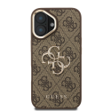 Guess PU 4G Metal Logo Stand Camera Frame dėklas skirtas Apple iPhone 16 rudos spalvos Guess PU 4G Metal Logo Stand Camera Frame dėklas skirtas Apple iPhone 16 rudos spalvos