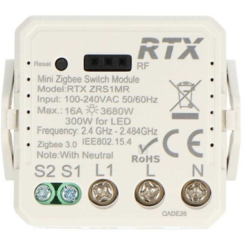 Tuya – vieno kanalo mini relė 16A – ZigBee – Android/iOS programa – RTX ZRS1M – 2