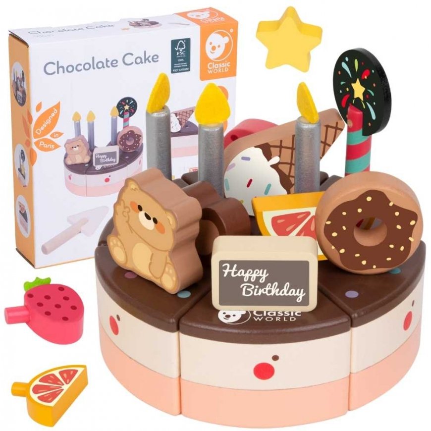 CLASSIC WORLD wooden birthday cake for cutting, 19 pcs.