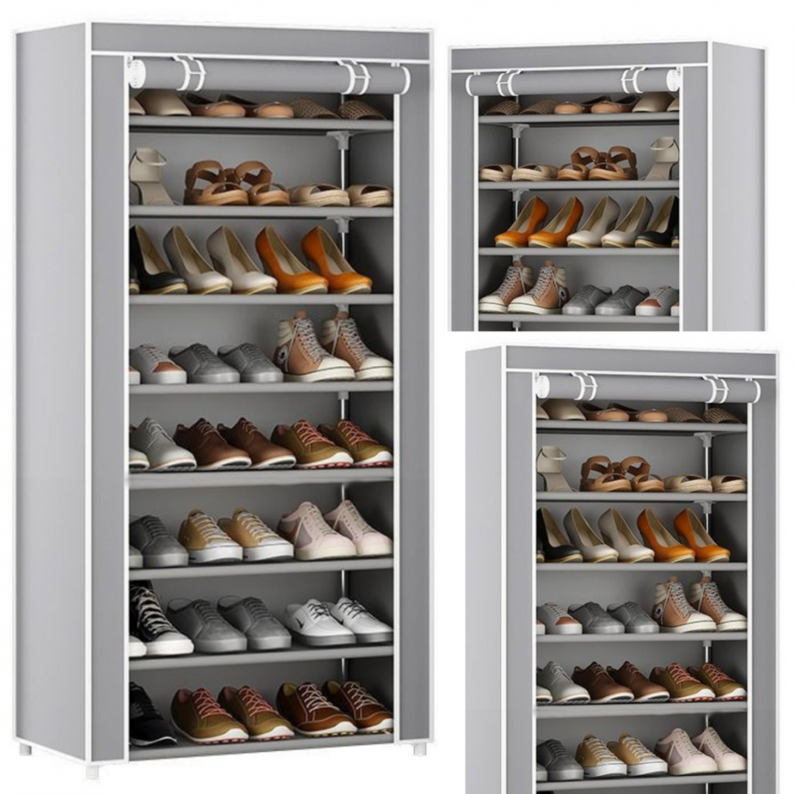 Lean 8 Level Shoe Rack with Dust Cover, Gray – 3