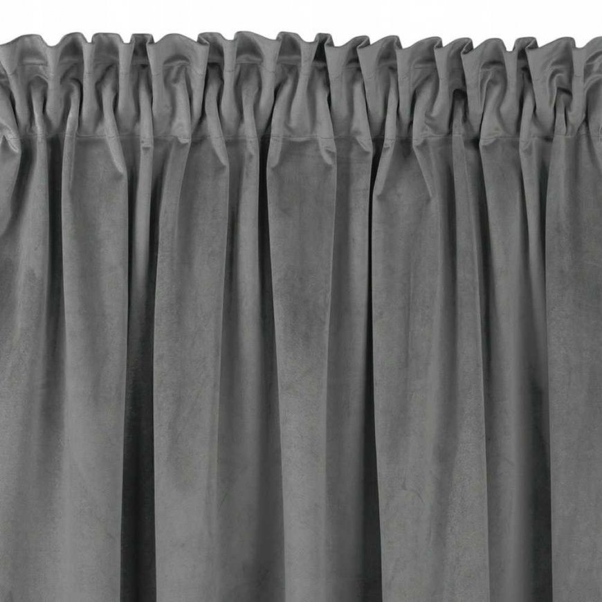 VILA curtains in graphite color, classic transparent dragon stripe 5 cm with tassels 3 cm, velvet 530x175 homede