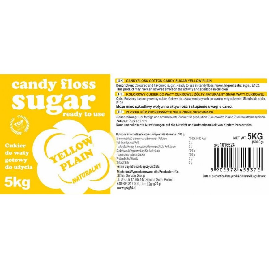 Gsg24 Spalvots cukurs cukura vati, dzeltena, dabīgā garša, 5kg – 3