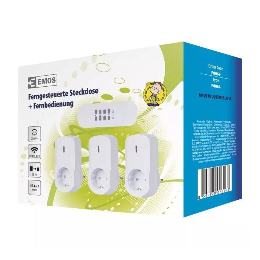 Emos Bevielis 3-channel 230VAC socket on/off set – 2