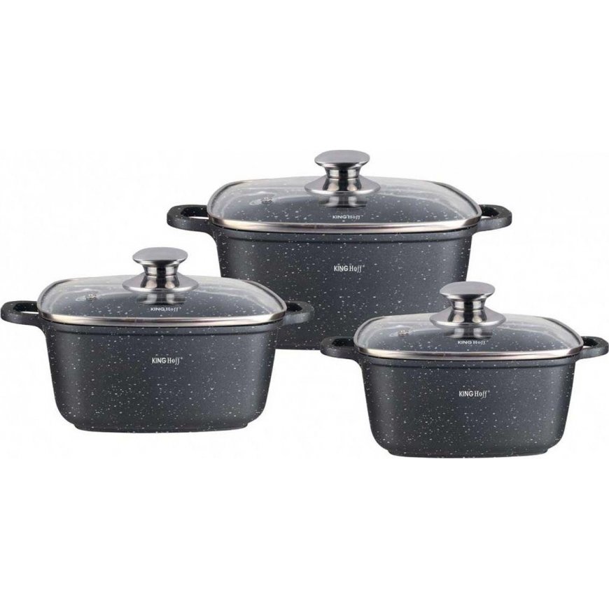 King Hoff 3 Kvadratinių PUODŲ RINKINYS 2.8, 4.4, 6.5L KINGHOFF KH-1607